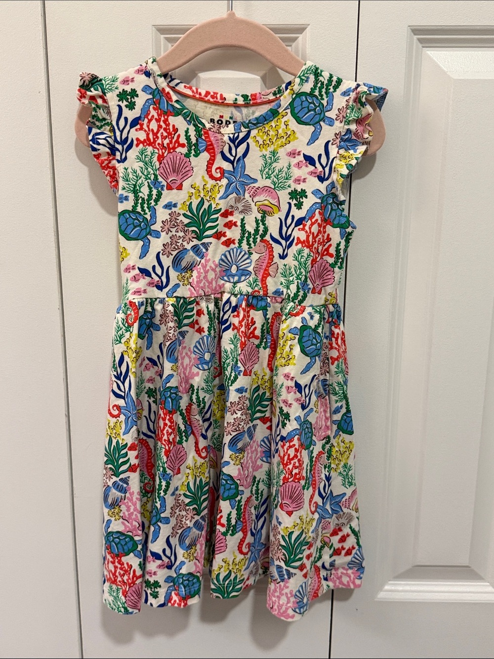 Mini Boden Girls' Multicolor Sea Life Ruffle Sleeve Dress size 4-5Y